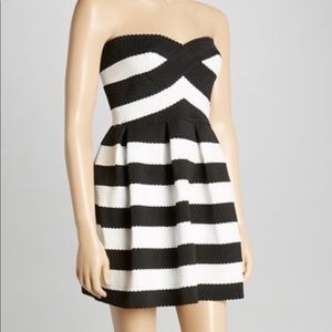 Sans Souci Black and White Bandage Strapless Dress